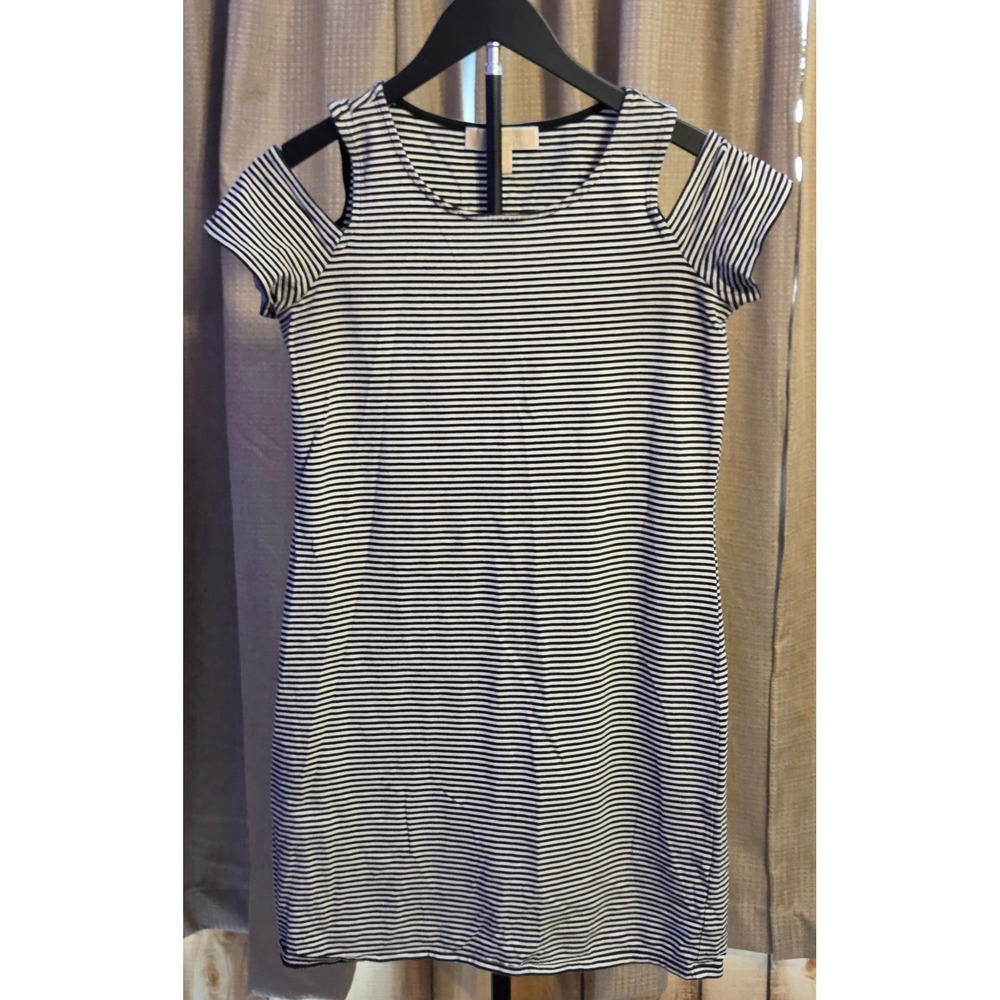 Michael Kors Striped Cold Shoulder Dress Womens Size XS Black‎ White